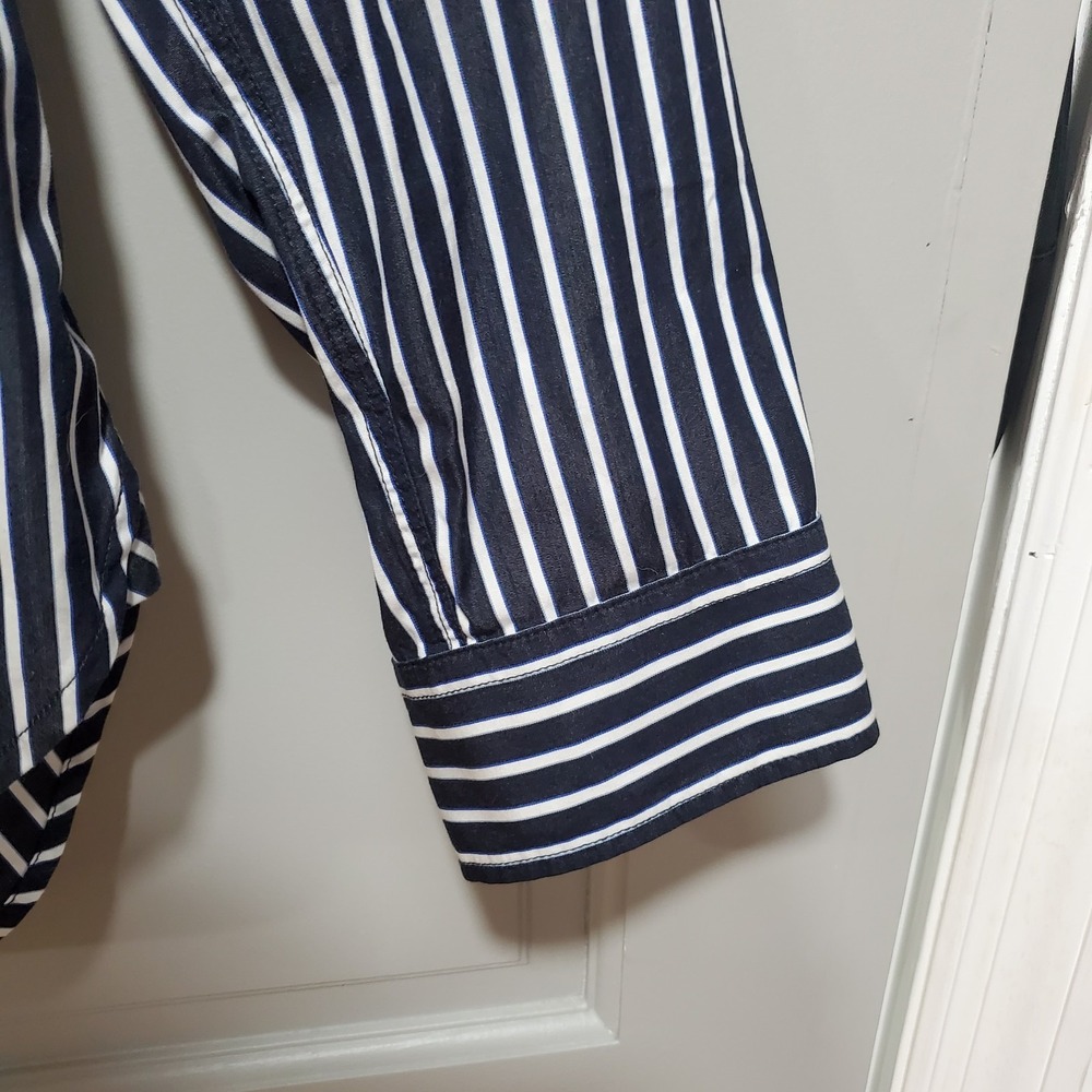 LRL Lauren Jeans Co Women Shirt Large Button Up Navy/White Stripe Nautical - Picture 6 of 14
